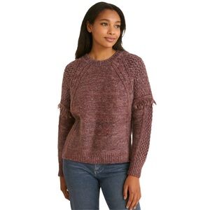 💜 Heartloom Fringe Sleeve Textured Knit Sweater – Purple Marled (M)